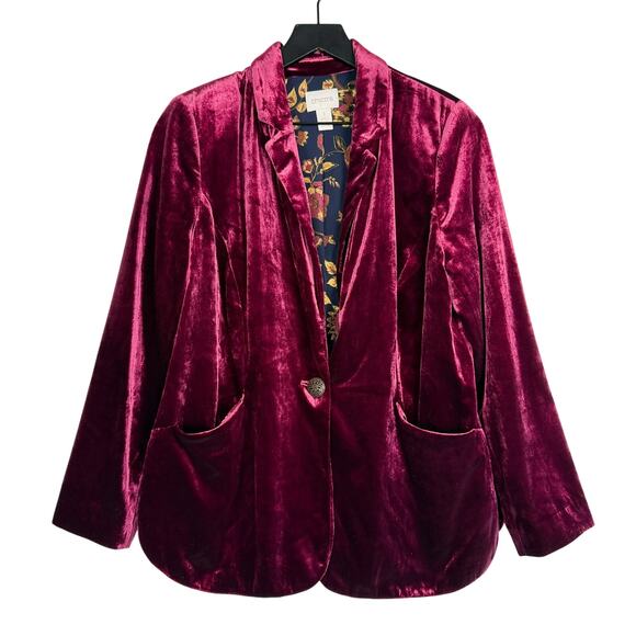 Chico's Jackets & Blazers - Chico's Velvet Blazer Jacket Burgundy Red Floral Lined - 1 (8-10 US)